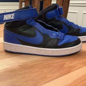 Blue and black shoes